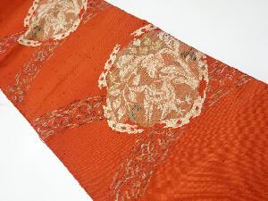 リサイクル　樹木・鳥模様織り出し紬名古屋帯